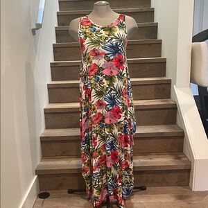 Bella Amore Floral Tank Maxi Dress in White with Pink, Red & Green